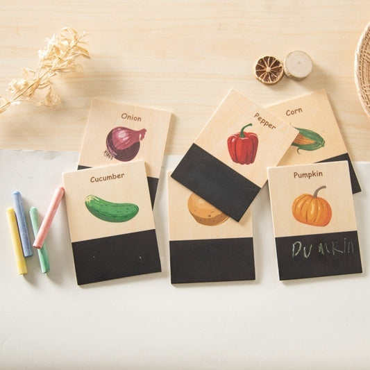 Wooden Mini Blackboard with Vegetables & Animals Recognition Cards