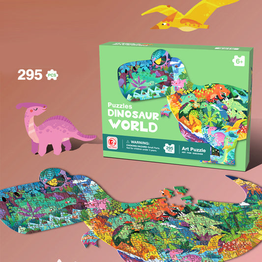 Dinosaur World Puzzle – 295-Piece T-Rex Shaped Jigsaw