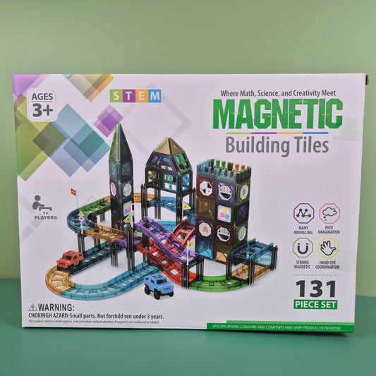 Magnetic Car Track Building Set – 131-Piece Extended Magnetic Tiles Race Track