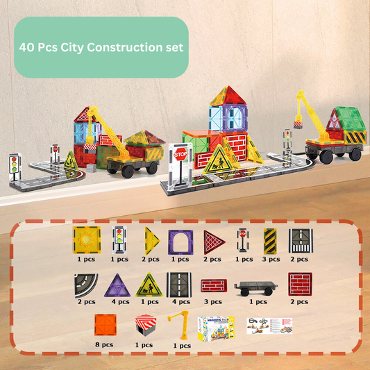 40-Piece City Construction Magnetic Tiles Set