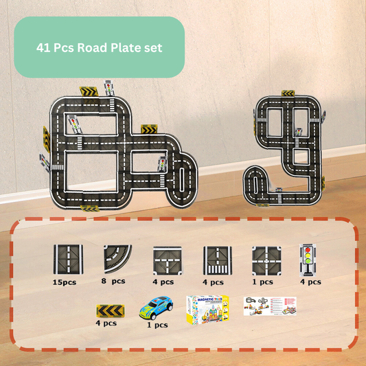 41-Piece Road Plate Magnetic Tile Set