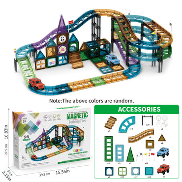 Magnetic Car Track Building Set – 96-Piece Magnetic Tiles Race Track