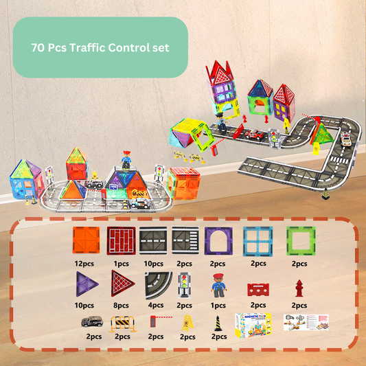 70-Piece Traffic Control Magnetic Tile Set