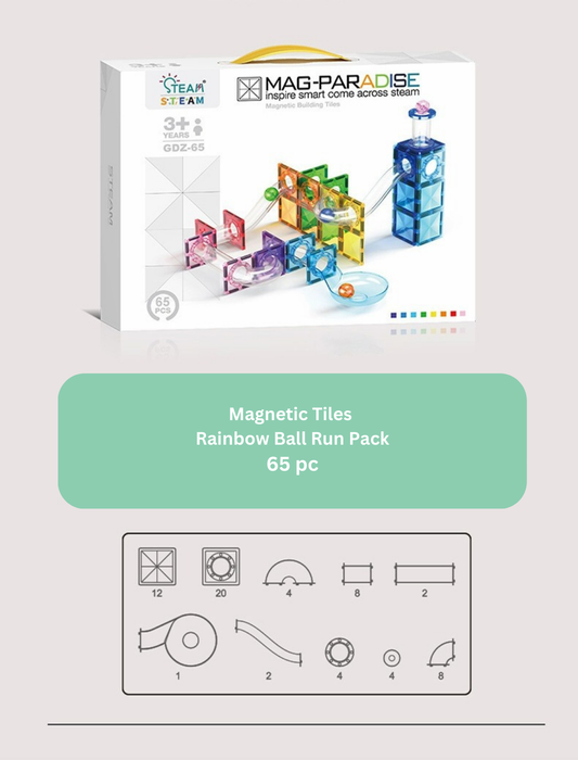 Magnetic Tiles Rainbow Ball Run 65Pc Mag-Paradise
