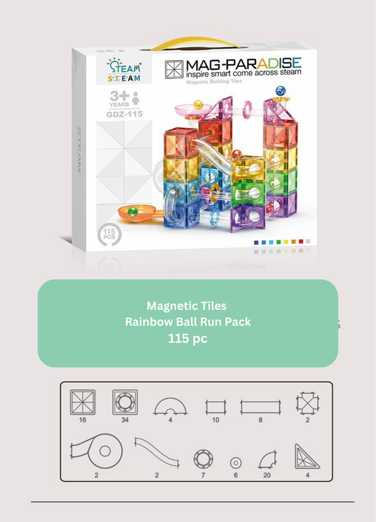 Magnetic Tiles Rainbow Ball Run 115Pc Mag-Paradise