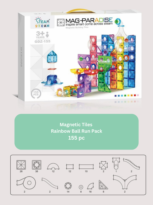 Magnetic Tiles Rainbow Ball Run 155Pc Mag-Paradise