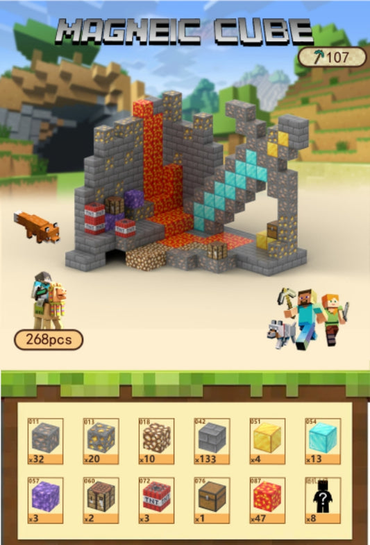 Magnetic Pixel themed Diamond Sword blocks/Cube 268 pic set