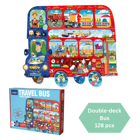 Double-Decker Bus Puzzle – 128-Piece Transportation Adventure Jigsaw Puzzle