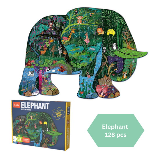 Elephant Puzzle World – 128-Piece Land Animal Jigsaw Puzzle