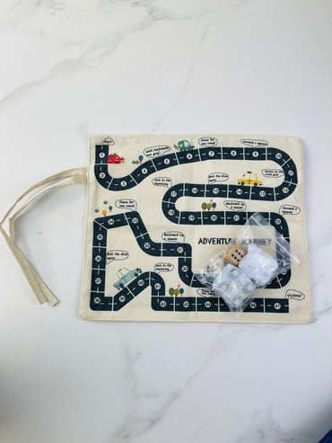 Canvas Game Mat with Wooden Cars and Dice Roll Board Game Set
