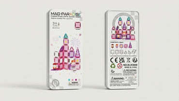 MAG-PARADISE 32-Piece Micro Magnetic Building Block Set – Pink Princess Castle STEAM Toy with Portable Tin Box (Ages 3+)
