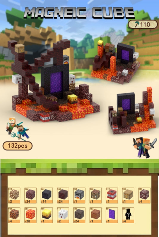 Magnetic Pixel themed Nether Portal Gate blocks/Cube 132 pcs set