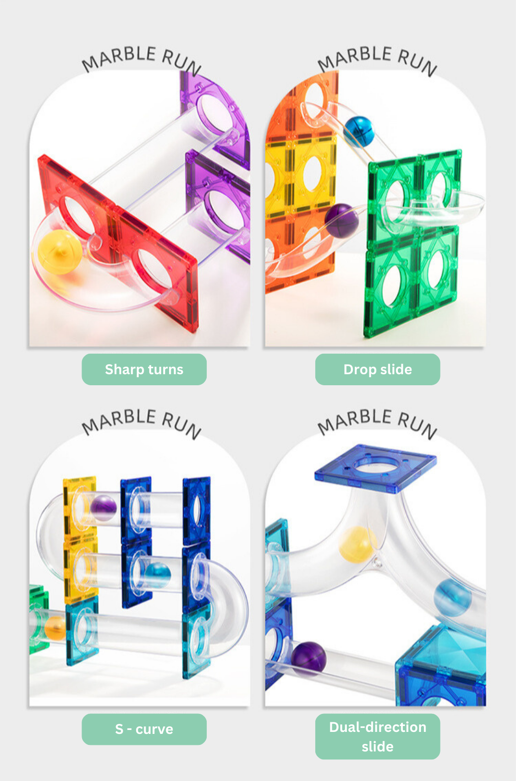 Deluxe Magnetic tiles 100 pcs and Marble run 115 pcs bundle