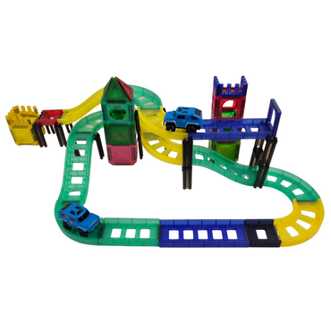 Magnetic Car Track Building Set – 131-Piece Extended Magnetic Tiles Race Track