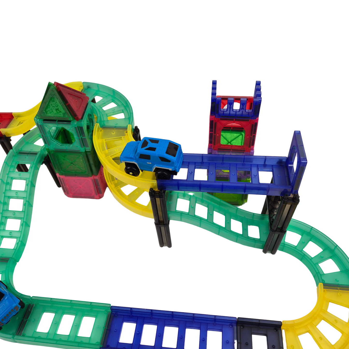 Magnetic Car Track Building Set – 96-Piece Magnetic Tiles Race Track