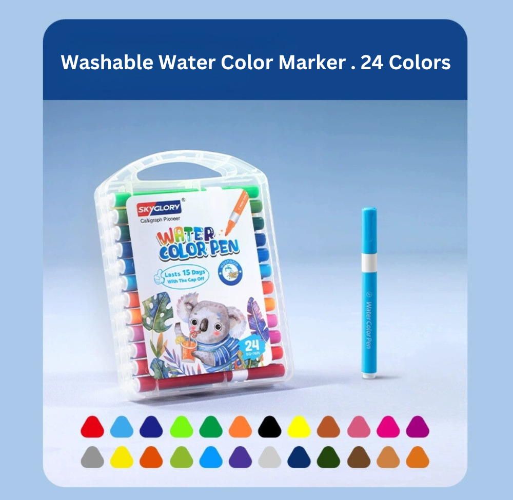 Washable Watercolor Markers - 24 Bright Colors for Creative Kids