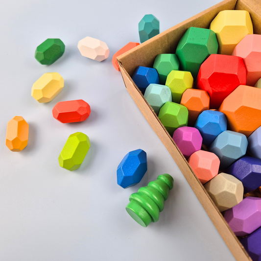 WoodenColorfulStoneBlocksStackingToySetinbox