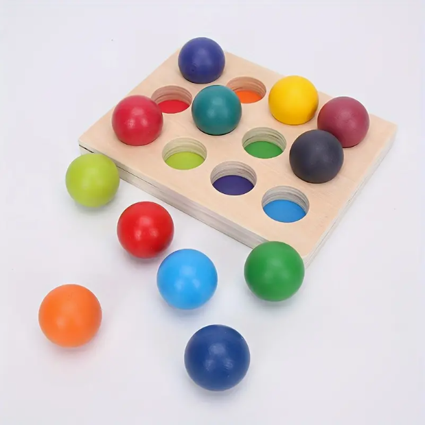 Wooden Rainbow Color Matching Balls Puzzle