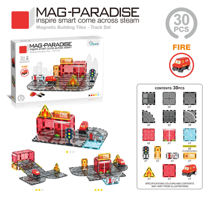 Magnetic Tiles Fire Truck Track Set 30Pcs Mag-Paradise