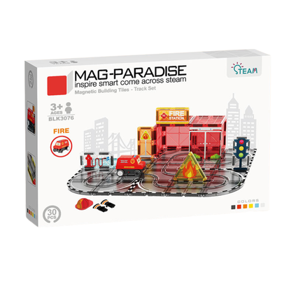 Magnetic Tiles Fire Truck Track Set 30Pcs Mag-Paradise