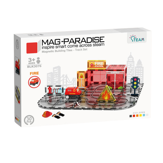 Magnetic Tiles Fire Truck Track Set 30Pcs Mag-Paradise