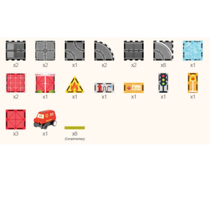Magnetic Tiles Fire Truck Track Set 30Pcs Mag-Paradise