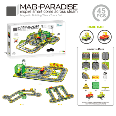Magnetic Tiles Race Car Track set 45Pcs Mag-Paradise