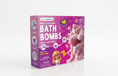 Box of 'Make Your Own Bath Bombs' craft kit on a white background