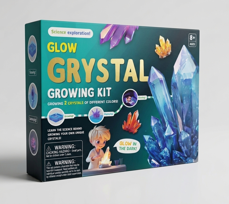 Glow Crystal Growing Kit for Kids – DIY Science Exploration Set to Grow 2 Large Vibrant Crystals