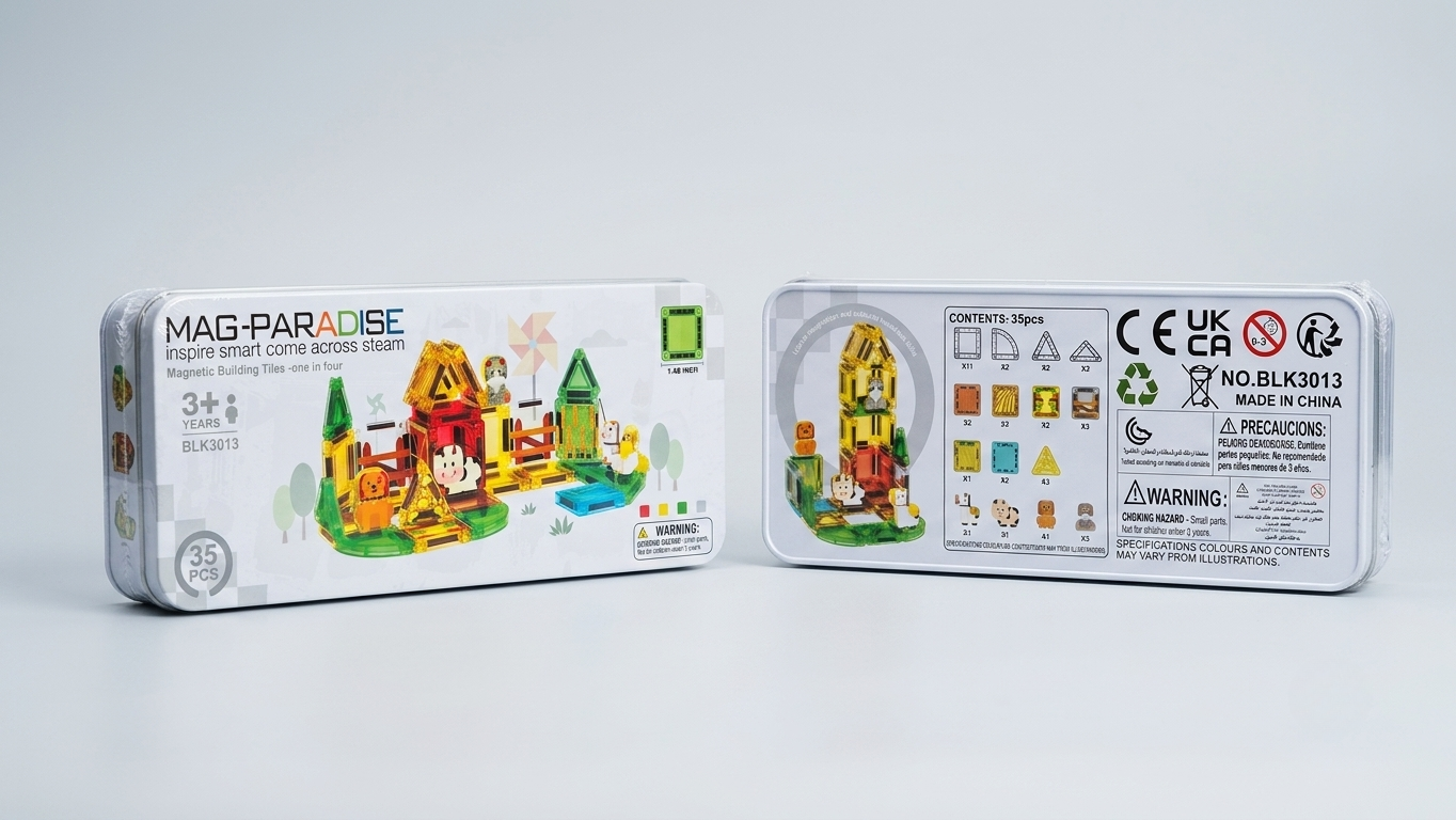 MAG-PARADISE 35-Piece Micro Magnetic Building Block Set – Farm Animal & Barn STEAM Toy with Portable Tin Box (Ages 3+)
