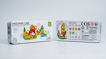 MAG-PARADISE 35-Piece Micro Magnetic Building Block Set – Farm Animal & Barn STEAM Toy with Portable Tin Box (Ages 3+)