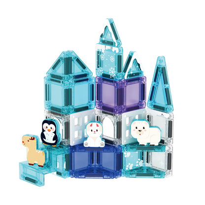MAG-PARADISE 35-Piece Micro Magnetic Building Block Set – Arctic World & Winter Animals STEAM Toy with Portable Tin Box (Ages 3+)