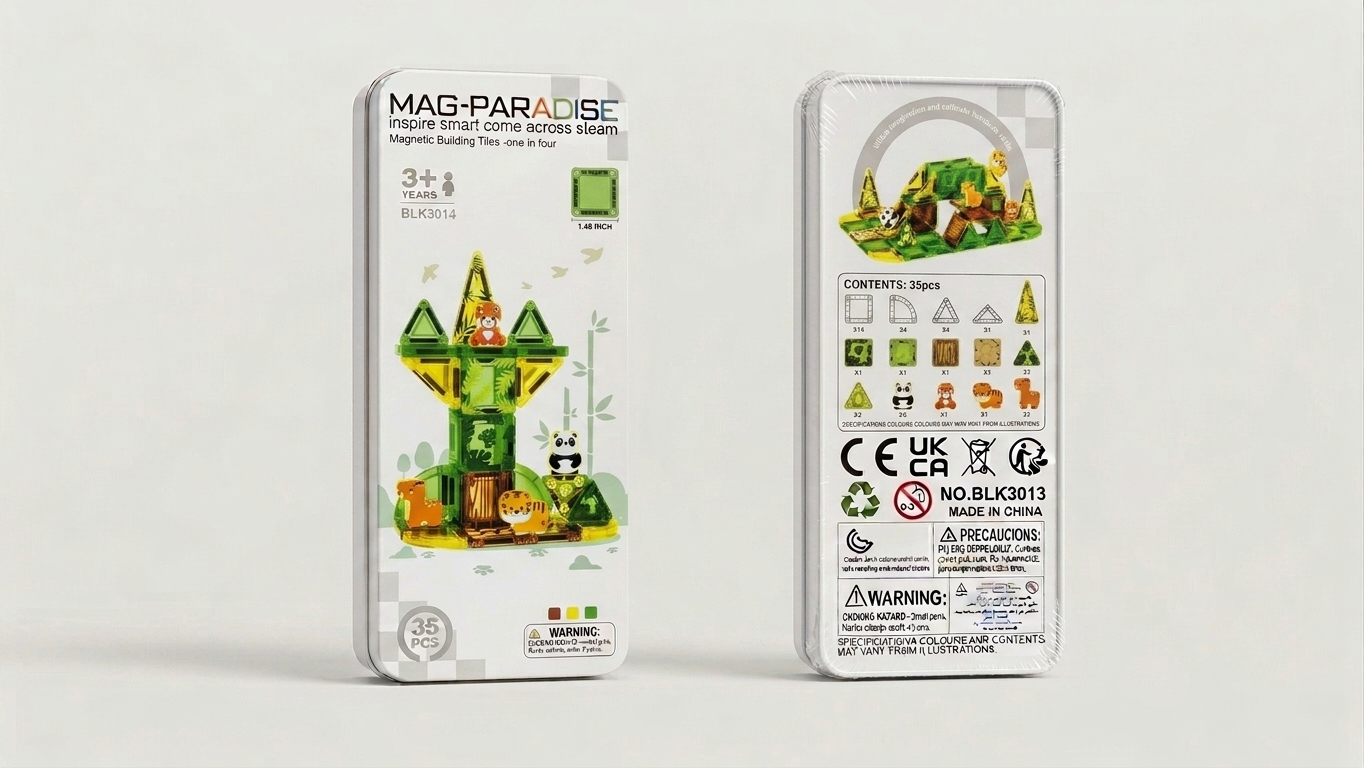 MAG-PARADISE 35-Piece Micro Magnetic Building Block Set – Forest Animal & Jungle Kingdom STEAM Toy with Portable Tin Box (Ages 3+)