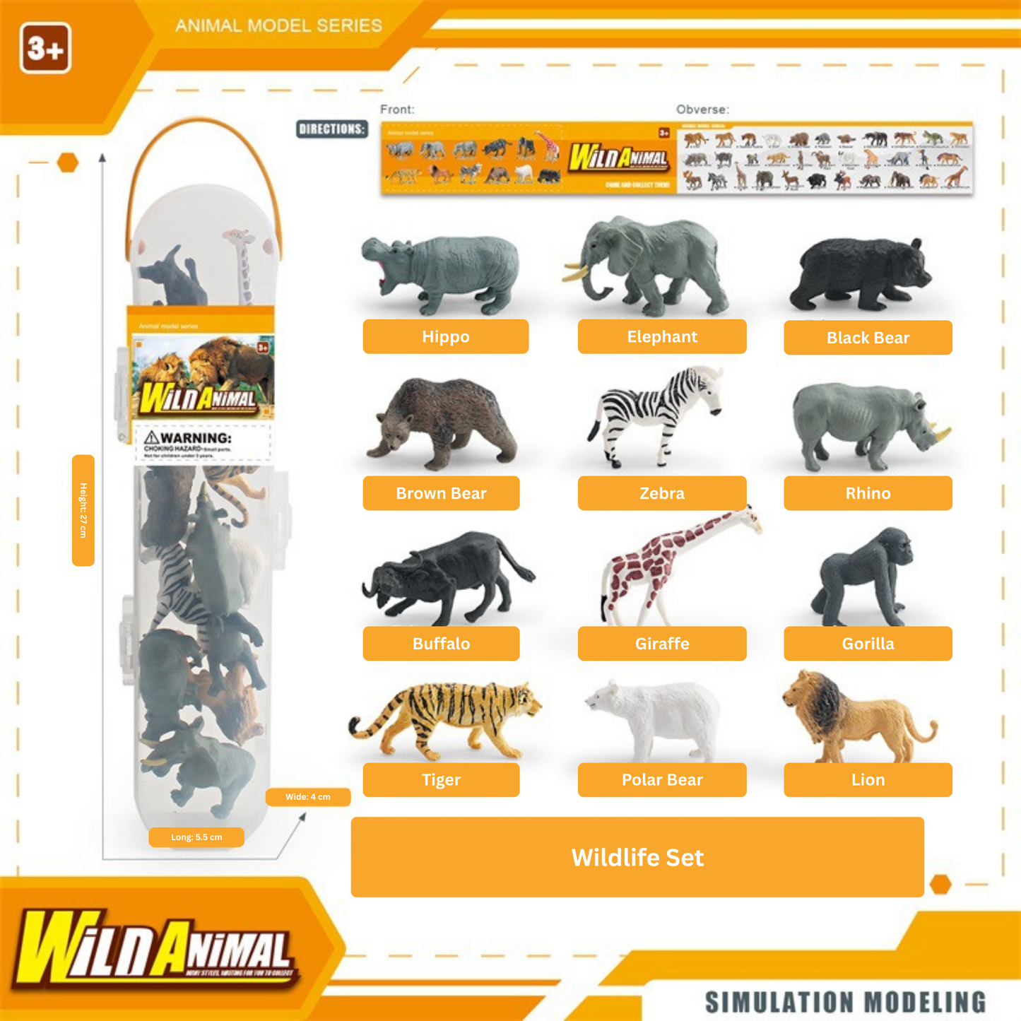 12-Piece Wild Animal Model Series – Educational Safari Wildlife Mini Figurine Set