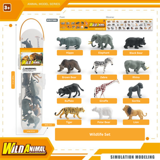 12-Piece Wild Animal Model Series – Educational Safari Wildlife Mini Figurine Set
