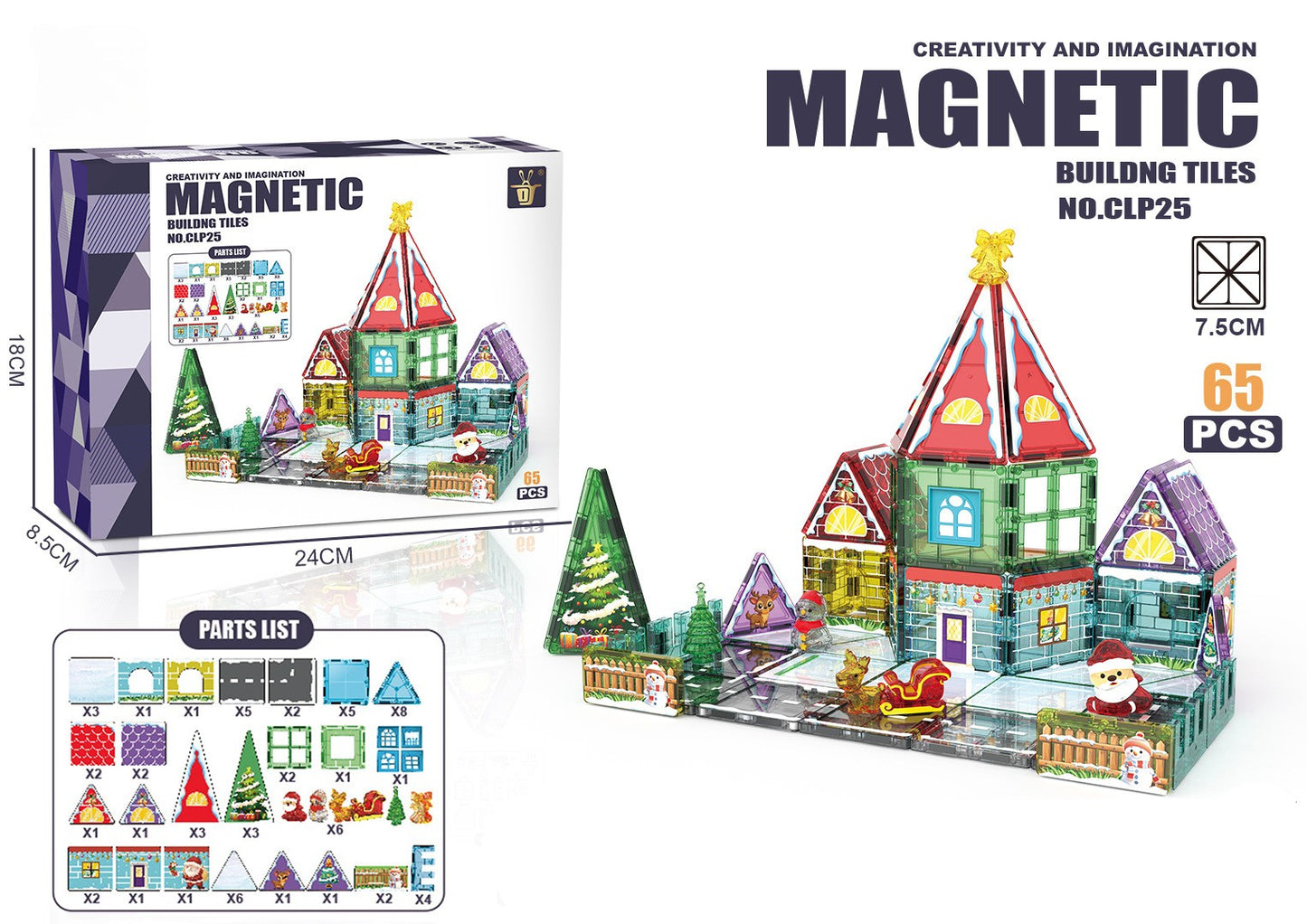 Magnetic Tiles Christmas Themed Set 65 Pcs