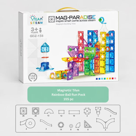 Magnetic Tiles Rainbow Ball Run 155Pc Mag-Paradise