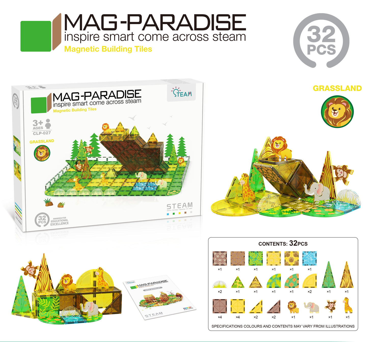 Magnetic Tiles Grassland Themed Set 32Pcs Mag-Paradise