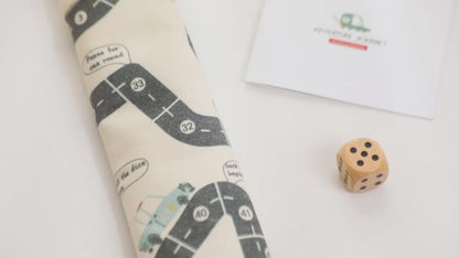 Canvas Game Mat with Wooden Cars and Dice Roll Board Game Set