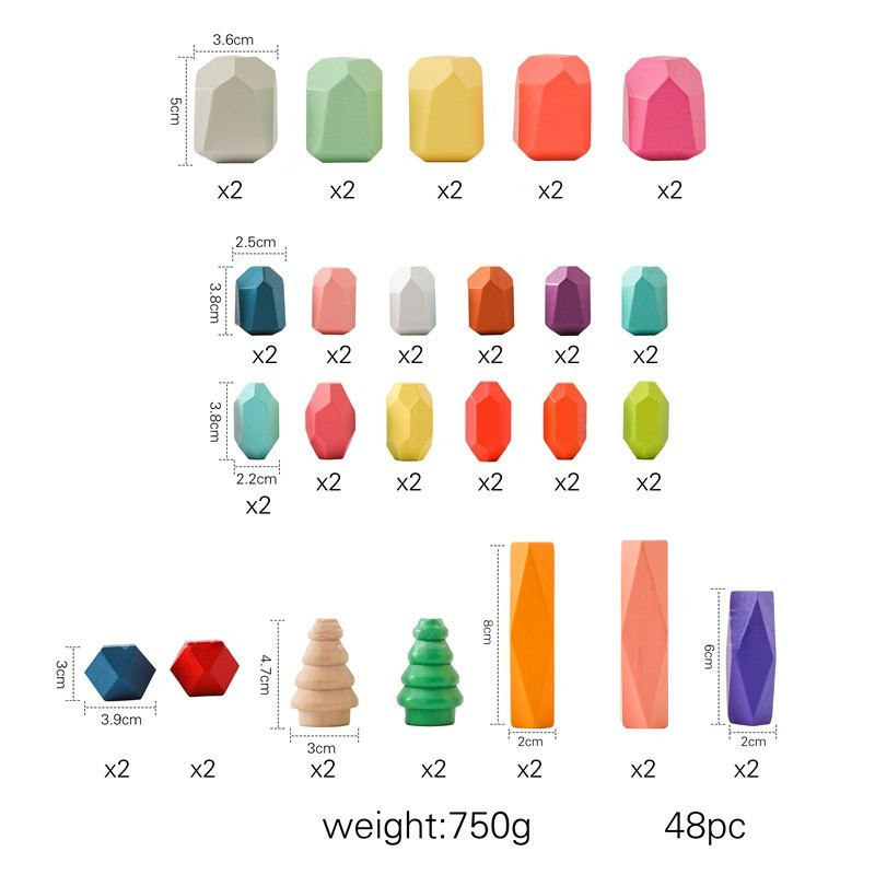 Wooden Colorful Stone Blocks Stacking Toy Set