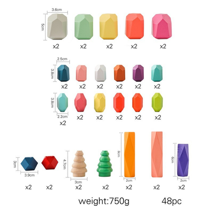 Wooden Colorful Stone Blocks Stacking Toy Set